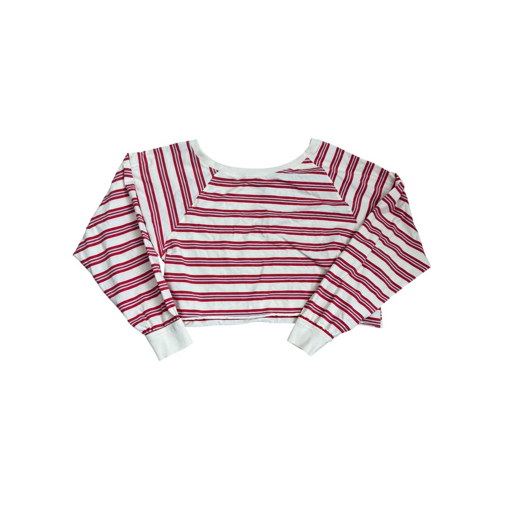 JoyLab Women's Red Blue‎ Striped Cropped Long Sleeve Tee Shirt Medium NWT
